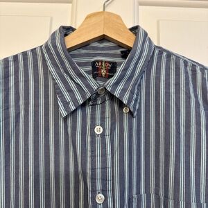 Arrow Men's Navy and White Striped Button Down Shirt
